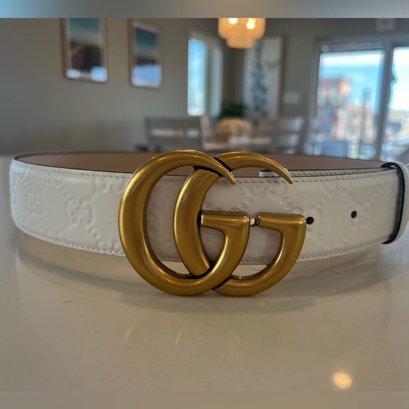 Gucci - GG Marmont White Guccissima Monogram Imprinted Leather Belt - Size 85 - Picture 3 of 8